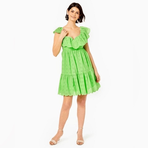 LILLY PULITZER Asteria Eyelet Babydoll Dress w/Pockets SIZE 8 green - Picture 4 of 9